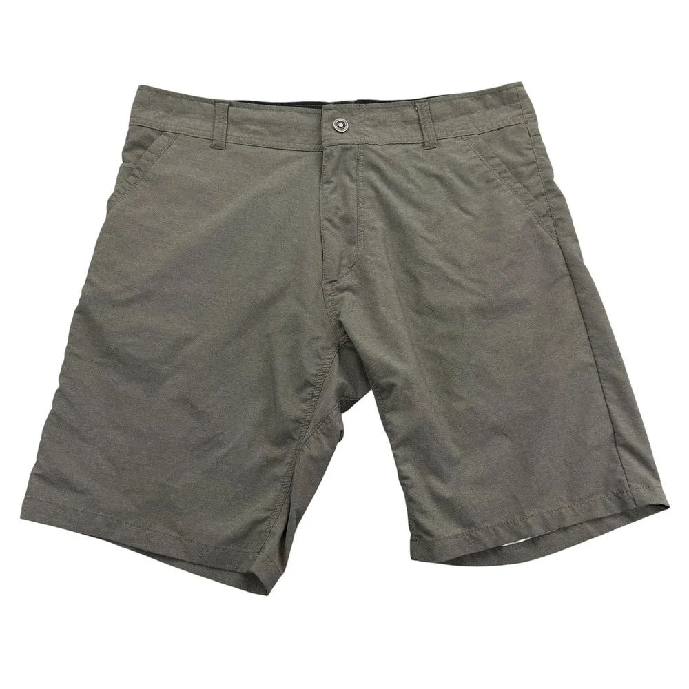Kuhl Shorts Mens 36 Brown Chino Microfiber Drawstring Pockets 10 Inseam Hiking